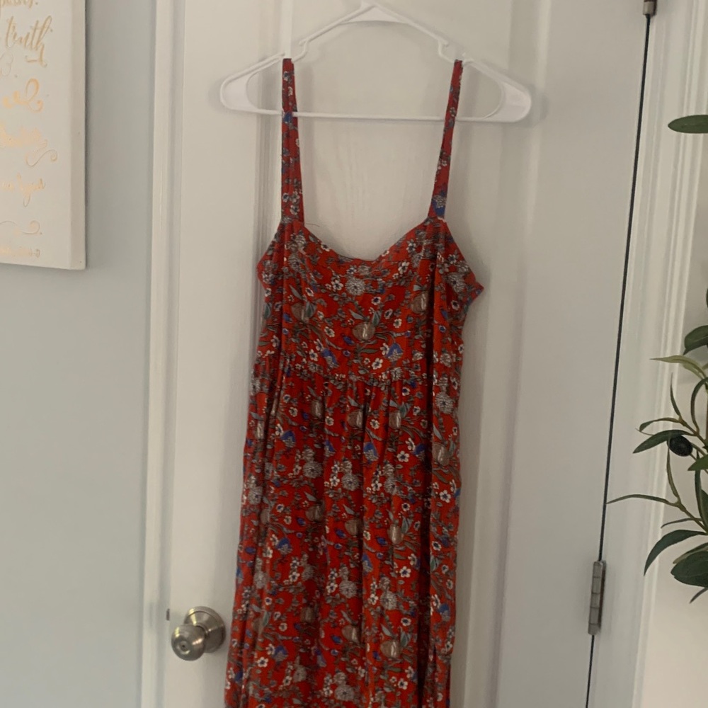 Natural‎ Life Patti Maxi, side slit floral Red Boho strap cottagecore size XS/S - Picture 4 of 12